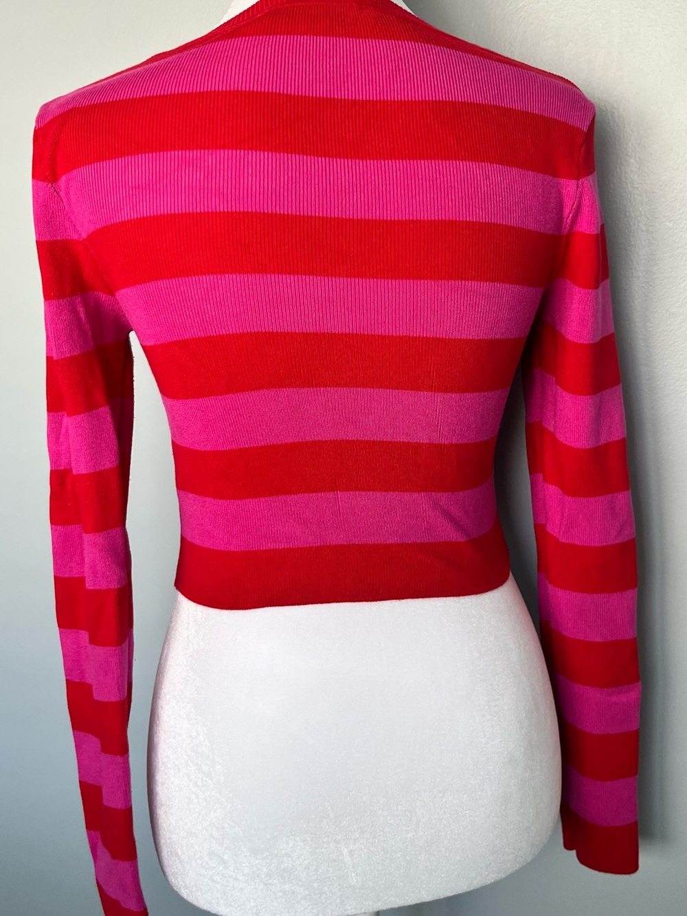 Zara Red and Pink Striped Ribbed Knit Top - Picture 2 of 3
